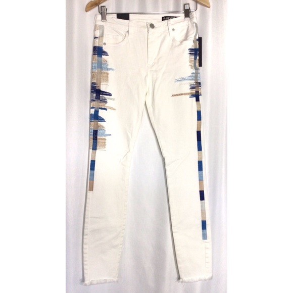 BLANKNYC The Bond Mid-Rise White Skinny Jeans Size 26 Embroidered Frayed Hem - Picture 2 of 11